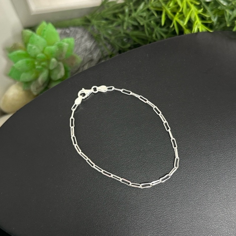 925 Sterling Silver paper clip chain Bracelet - Picture 3 of 8